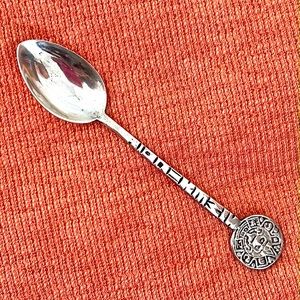 Sterling silver Mexico Mexican Aztec calendar salt or demitasse vintage spoon